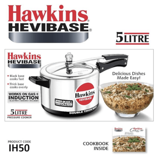 Hawkins Hevibase Induction Compatible Pressure Cooker, 5 Litre, Silver (IH50) - Image 4